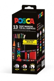 Dekormarker készlet, Posca fém dobozos, UNI "Posca", 13 különböző szín
